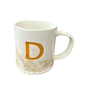 Anthropologie Marbled Monogram D Initial Cream Beige Brown Coffee Tea Mug Cup